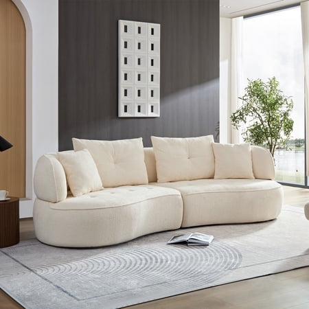 White Sectional Sofa - Removable Pillows, Durable Fabric & Solid Wood Frame for 4-Person