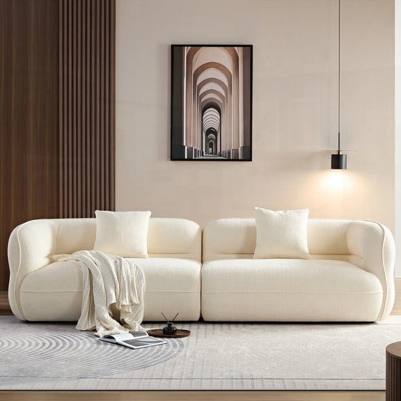 White Sectional Sofa - Solid Wood Frame, Durable Fabric & High Density Sponge Filler