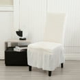 thumbnail image 1 of White Seersucker Skirt Chair Cover, Elastic Stretchable Furniture Protector for Dining Room and Wedding Party, Durable Washable Decorative Seat Slipcover, Modern Elegant Frilled Design, 1 of 7