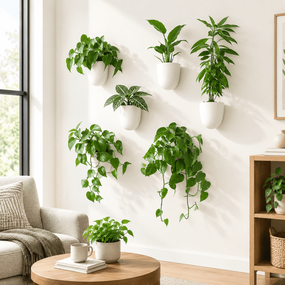 White Self-Watering Wall Planter Set of 6, Vertical Indoor Garden for Home or Office