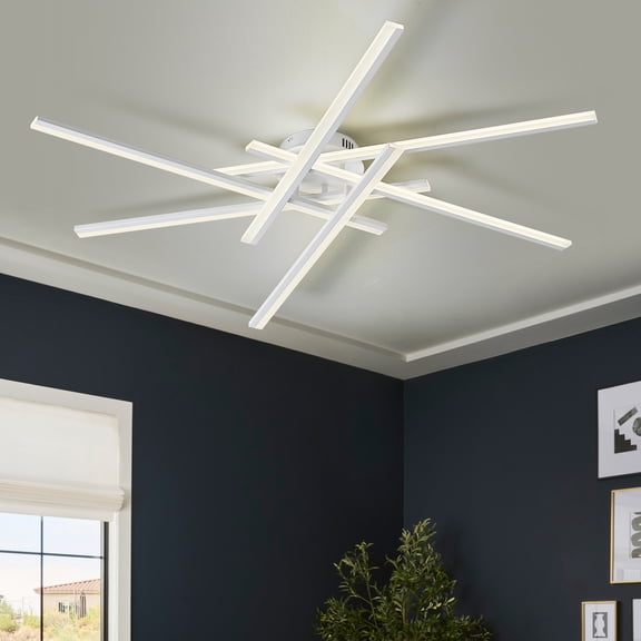 White Semi-Flush Mount Ceiling Light Modern 6-Lights LED Chandelier 44'' Remote Control Ceiling Lighting Fixtures for Living Room Bedroom Kitchen Foyer