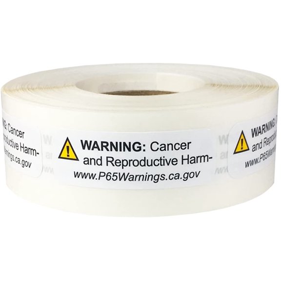 White Semi-Gloss California Proposition 65 Cancer and Reproductive Harm Adhesive Warning Labels, Short-Form Sticker Pack, 0.5" x 1.5", Pack of 500