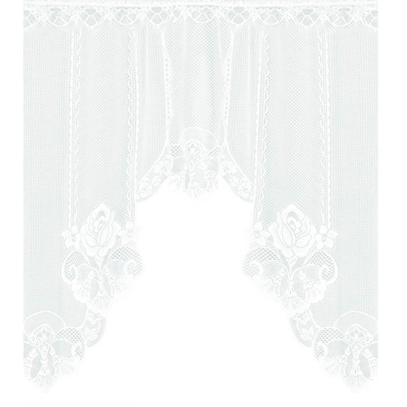 White Semi-Sheer Floral Lace Curtain Swag for Kitchen Half Window Bathroom Decoration Rod Pocket