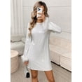 thumbnail image 1 of White Sequin Mini Dress With Feather Cuff, Round Neck Long Sleeve Straight Fit For Parties, 1 of 6
