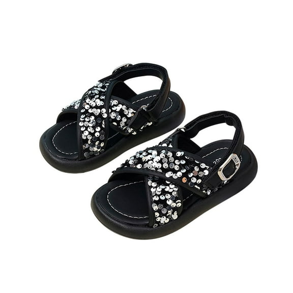 White Sequined Casual Sandals For Girls With Thick Sole And Adjustable Fit, Great For Daily Use And Outdoor Activities