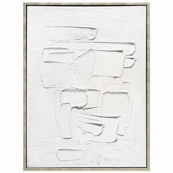 White Serenity Heavily Textured Hand Painted White Framed Canvas Wall Art