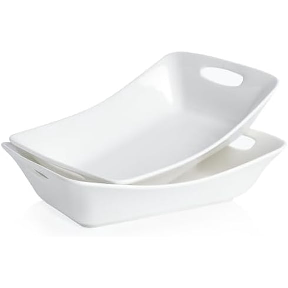 White Serving Dishes For Entertaining, 1.8 Quarts Porcelain Bowl Set for Turkey, Fruit, Salad, Rectangle Serving Platter for Parites, Thanksgiving, Set of 2$$Home Decor, Kitchen, & Other