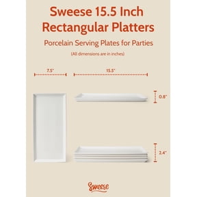 White Serving Platters, Porcelain Serving Trays for Parties, Large Rectangular Plates - 15.5 Inch, Set of 4