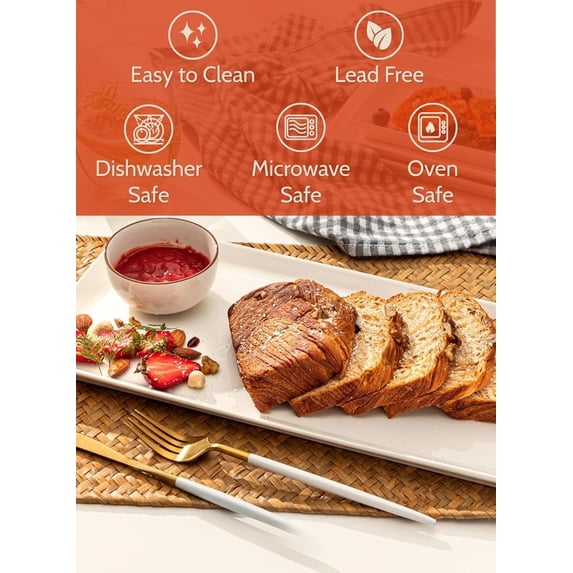 White Serving Platters, Porcelain Serving Trays for Parties, Large Rectangular Plates - 15.5 Inch, Set of 4