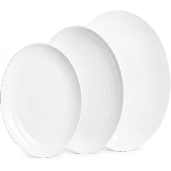 White Serving Platters Set of 3,15.5/14/12 Inch Oval Serving Dishes for Entertaining, Ceramic for Party, Sushi, Steak & DessertMicrowave & Dishwasher Safe