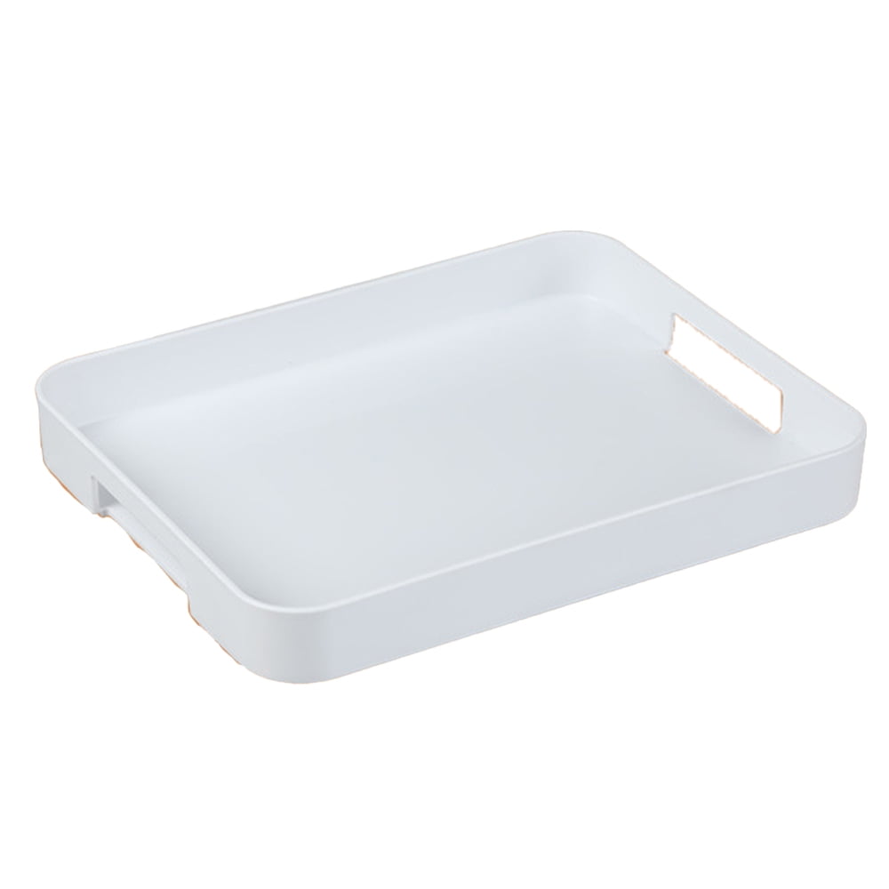 White Serving Tray with Handles for Multipurpose, Stackable Rectangle ...