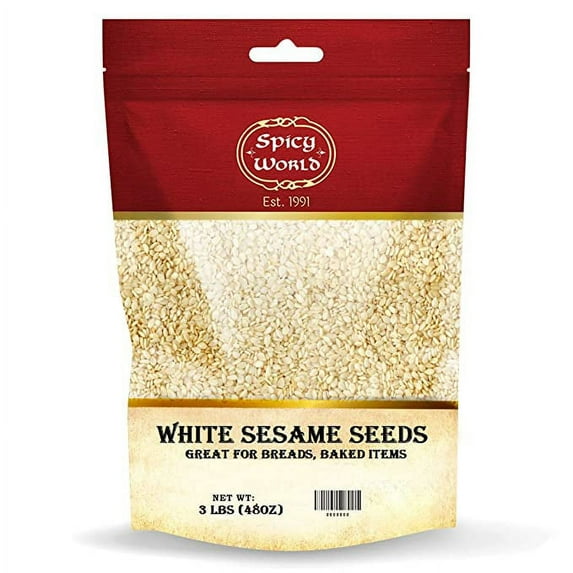 White Sesame Seeds 3LB Bag - Natural, Raw, Hulled - By Spicy World