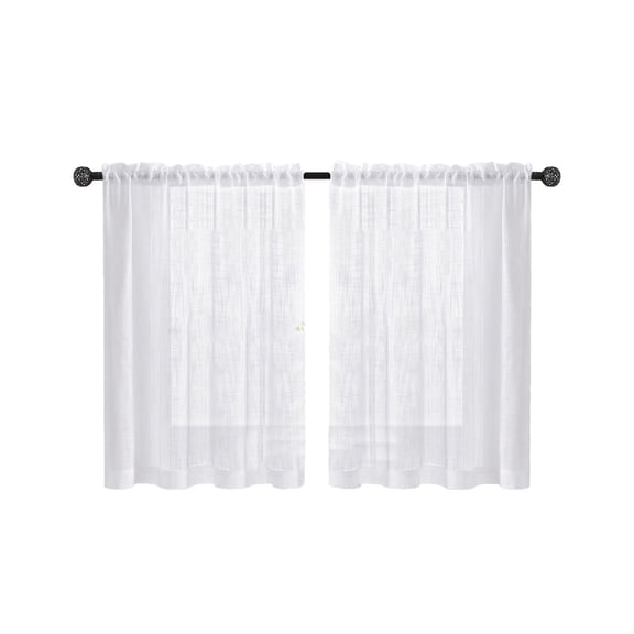 White Set Of Two Semi-Sheer Window Panels Made From Blended Linen And Yarn For Partitioning Bathroom And Kitchen Spaces Vintage Aesthetic With Rod Pocket Design