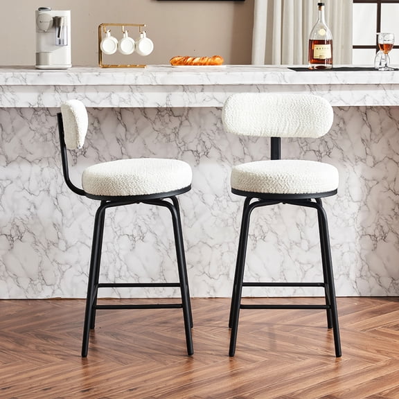 White Set of 2 - 360° Rotating Bar Stools - For Kitchen Islands - Non - slip Floor Protection