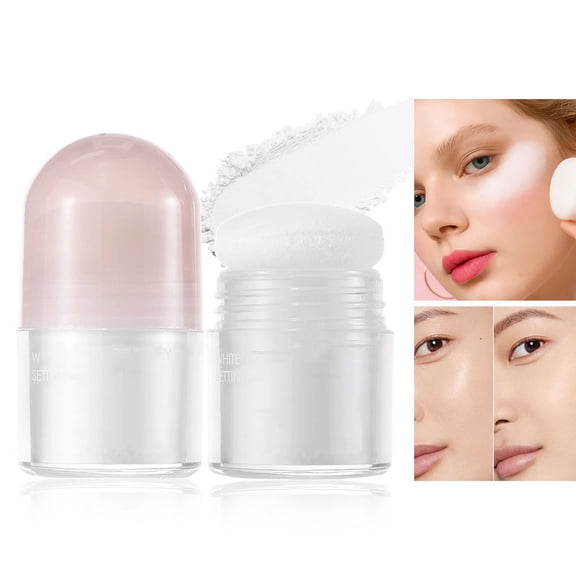 White Setting Powder With Built-In Fluffy Puff, Oil-Control Formula For Long-Lasting Matte Finish, Blurs Pores & Imperfections, Ideal For T-Zone & Under-Eye Setting, Gentle Non-Irritating