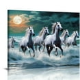 thumbnail image 1 of White Seven Horses Running Blue Light Vastu Good Luck Bringer Poster, 1 of 5