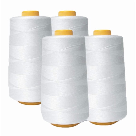 White Sewing Thread Cones 4 Pack 6000 Yards Each, High Tensile Polyester Thread for Serger, Overlock, Quilting, Embroidery, Merrow Machines, Hand Stitching, White