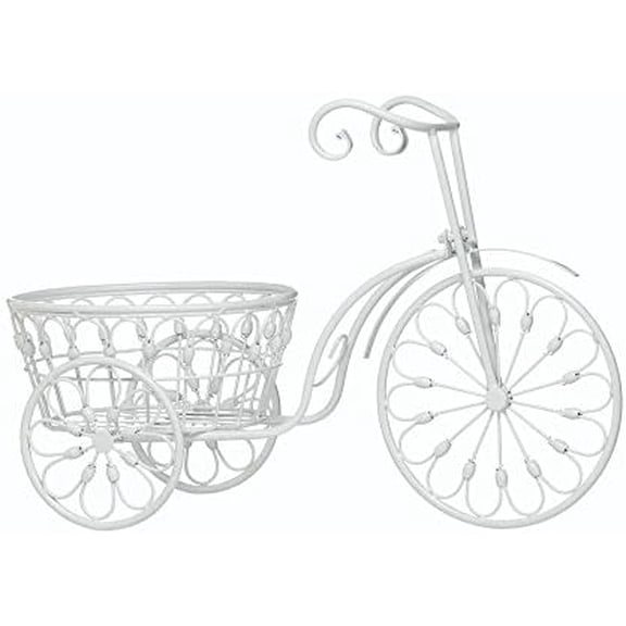 White Shabby Bicycle Planter Stand Indoor Outdoor Iron$$Garden & Patio