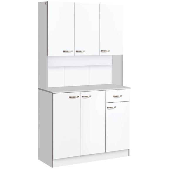 White Shade 71" Buffet With Server, Adjustable Shelves And Storage - Freestanding Kitchen Open Middle Space