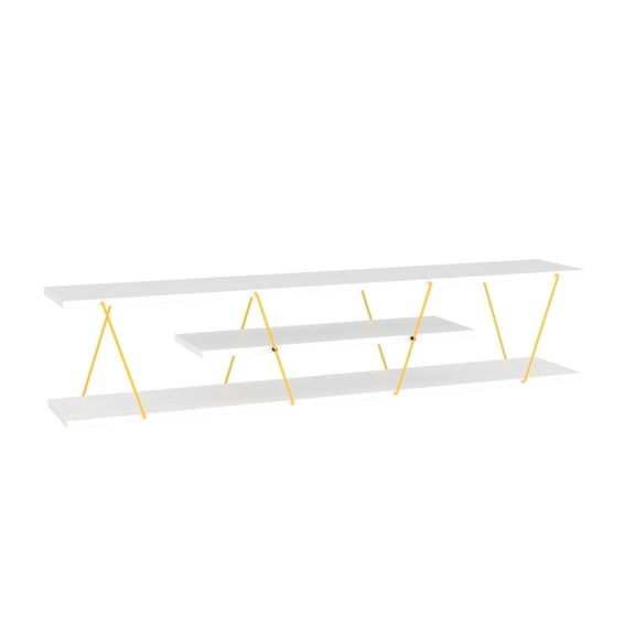 White Shade - Metal Cords Management Feature - Media Room Decor - 56 Inch Low TV Unit