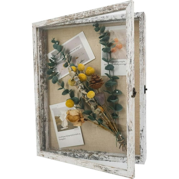 White Shadow Box Frame Real Glass Window Door with Hinge 13 x 16