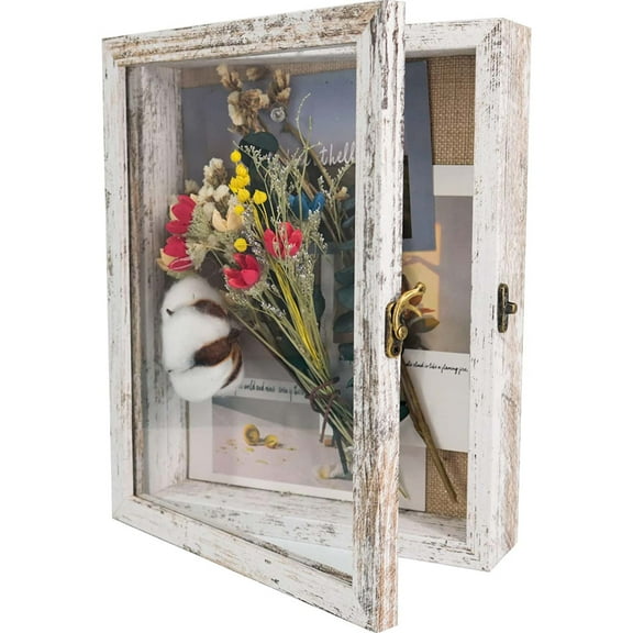 White Shadow Box Frame Real Glass Window Door with Hinge 8 x 10
