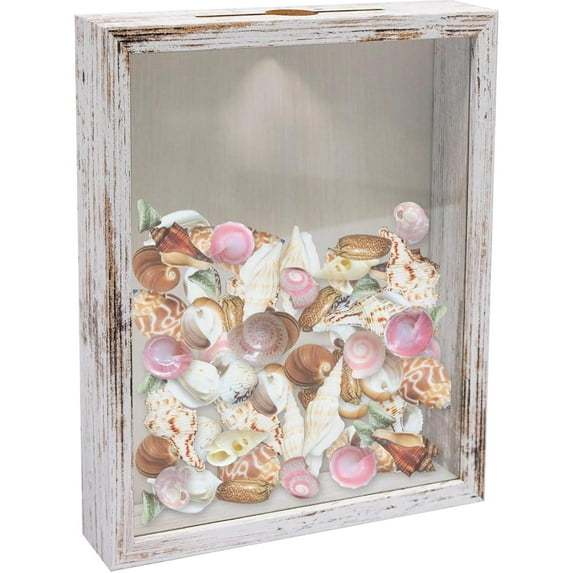 White Shadow Box Frame Wood Collection Case With Slot on top 8 x 10