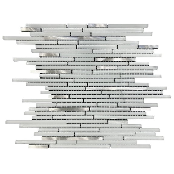 White Shadow Glass Mix Thin Strip 12-in x 12-in Glass Mosaic Wall Tile(10-sq. ft/ Box)