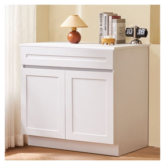 White Shaker Base Cabinet 36 Inch, RTA Sink Base Cabinet, 36" W x 24" D x 34.5" H, Soft Close Hinges, Adjustable Shelf for Kitchen, Home Office