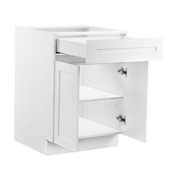 White Shaker Base Cabinet with Drawer, 24 Inch RTA Kitchen Cabinet, Soft-Close Drawer, Adjustable Shelf, White Finish for Home Office
