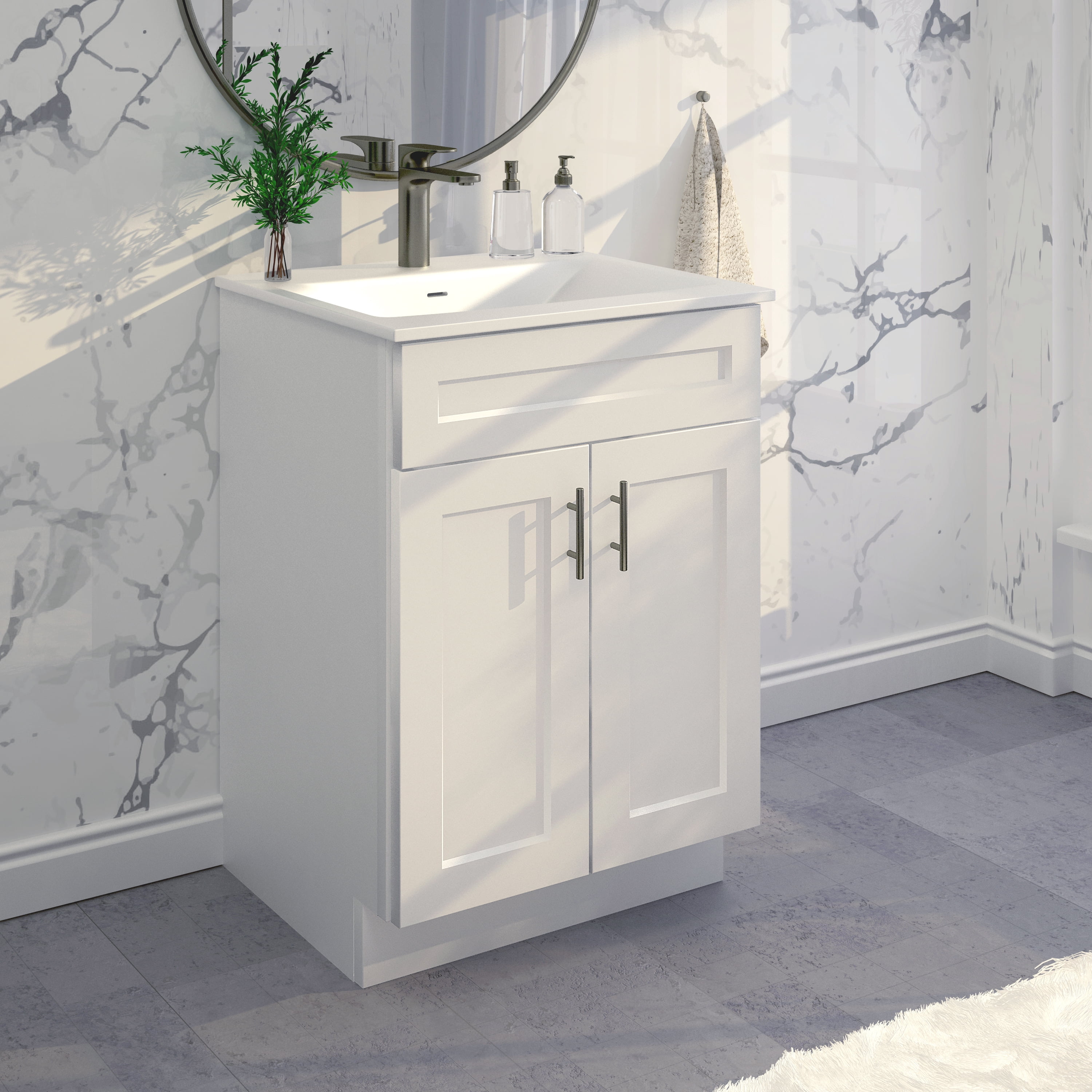 White Shaker Sink Base Bathroom Vanity Ready-to-Assemble Cabinet 24" Width