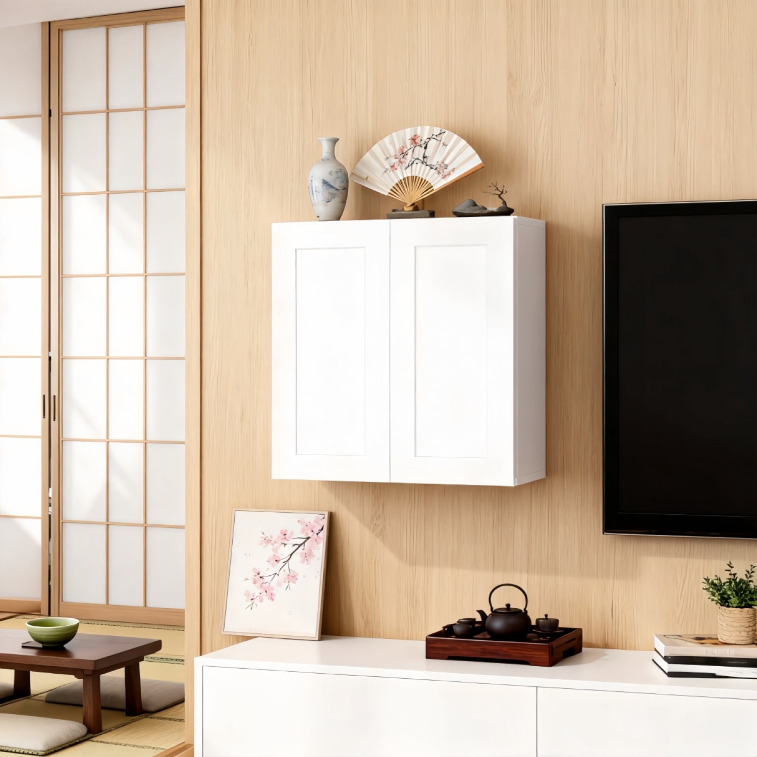 White Shaker Solid Wood Wall Cabinet 30"W x 12"D x 30"H Double Door ...