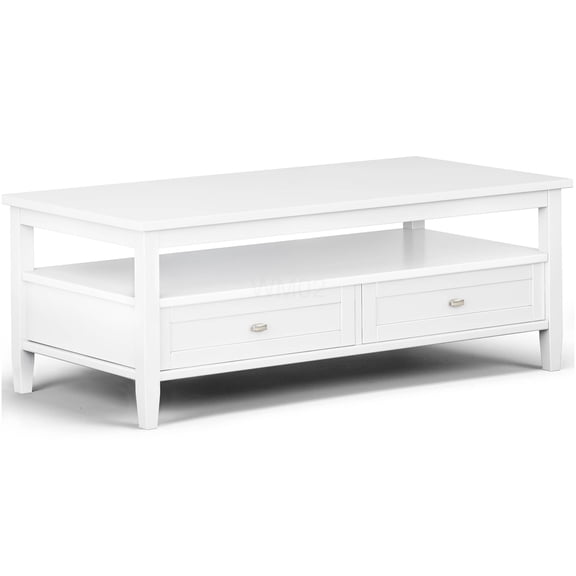 White Shaker Style Coffee Table with Drawers, Wooden Storage Cocktail Table for Living Room
