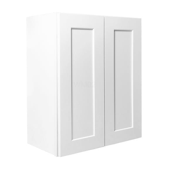 White Shaker Style Double Door Wall Cabinet with Adjustable Shelves for Kitchen & Bathroom Storage