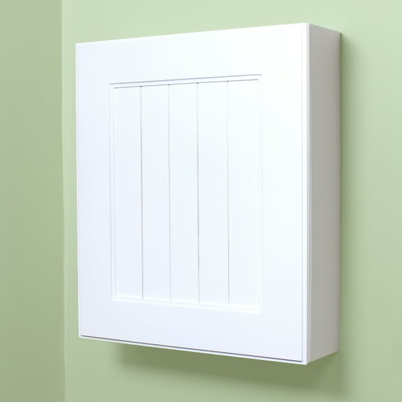 White Shaker Style Solid Wood Wall-Mount Medicine Cabinet with Beadboard Panel