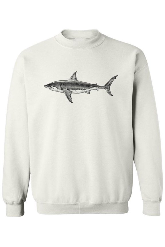 White Shark Drawing Sweatshirt Men -Image by Shutterstock, Male Medium