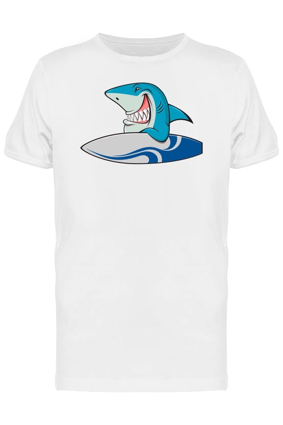 White Shark With Surfboard T-Shirt Men -Image by Shutterstock, Male Medium