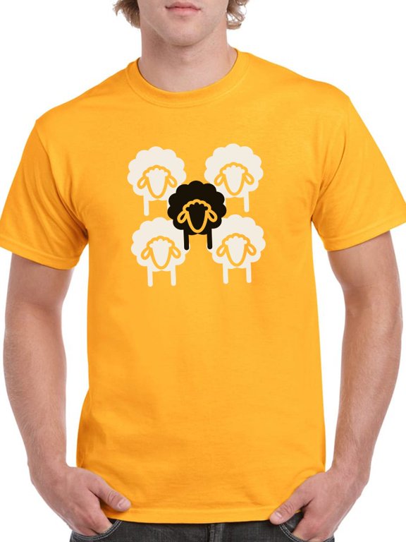 White Sheeps And The Black Sheep Graphic On The Middle Men Gold T-Shirt, Male Medium
