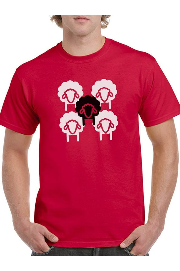 White Sheeps And The Black Sheep Graphic On The Middle Men Red T-Shirt, Male Large
