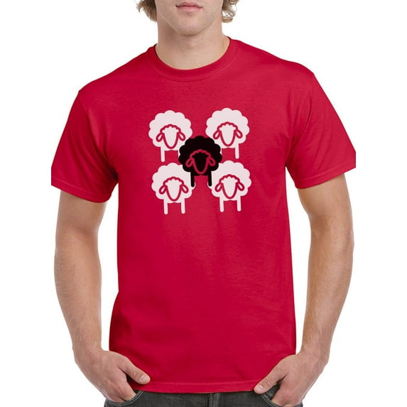 White Sheeps And The Black Sheep Graphic On The Middle Men Red T-Shirt, Male x-Large