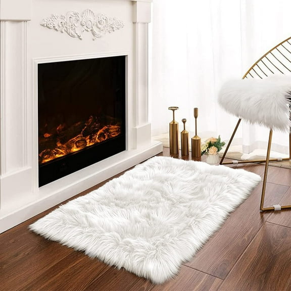 White Sheepskin Rug 2x3 Faux Fur Sheepskin Rug for Living Room Fluffy Washable Rugs for Bedroom Luxury Room Decor Furry Rugs Rectangle
