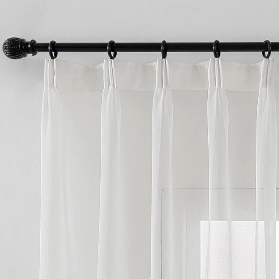 Off White Sheer Curtain Linen Look 96 Inches Long 2 Panels, Gauze Pinch Pleat Curtains & Drapes Light Filtering, Thin Semi Transparent Ceiling Curtains with Hook, Elegant Window Treatments