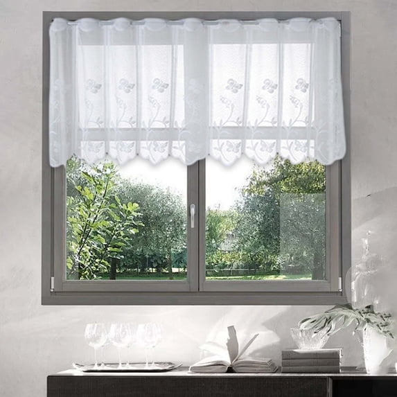 White Sheer Curtains 1 Panel Set,Fresh Farmhouse 18 Inch Long Sheer Linen Look Airy & Lightweight Elegant Window Treatments for Bedroom/Living Room/Kitchen(White,51.18Wx17.71L Inch )