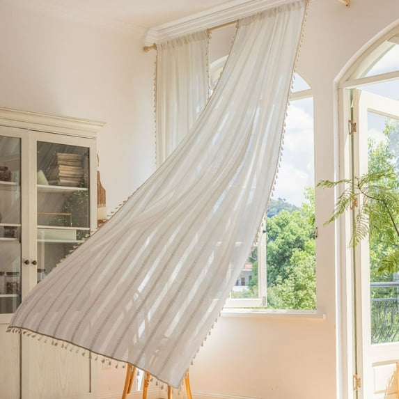 White Sheer Curtains 2 panel set 84 Inch Length , Rod Pocket Long Sheer CurtainPanels for Window Bedroom Living Room, Lightweight Semi Drape Panels for Yard Patio