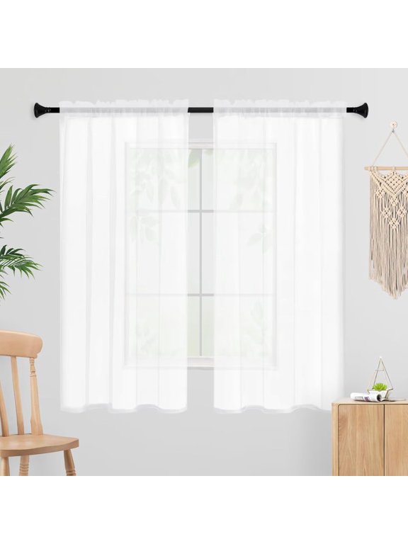 White Sheer Curtains 45 Inches Long 2 Panels, Rod Pocket Short Curtain for Kitchen, Bedroom, Cafe Window(White 38" W x 45" L)