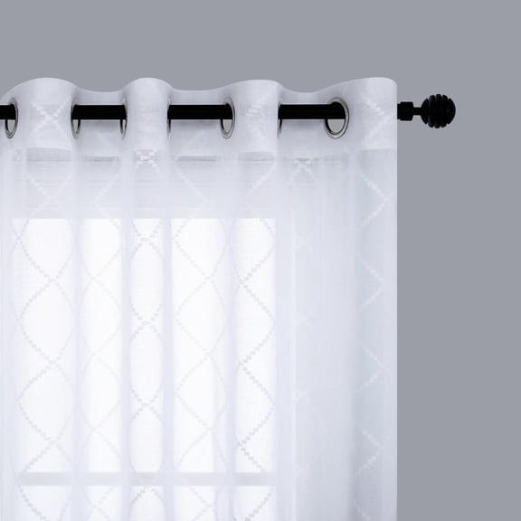 White Sheer Curtains 84 Inches Long, Modern Design Patterned Curtains for Living Room, Cortinas Blancas para Sala Modernas 2025, Grommet Embroidered Curtains for Bedroom 2 Panel Set
