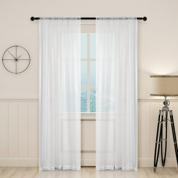 White Sheer Curtains Long for Living Room Decor 2 Panels Grommet Faux Linen Light Filtering Voile Sheer Drape Floor Length Curtains for Bedroom Patio Door Picture Window 39.3"x 78.7"