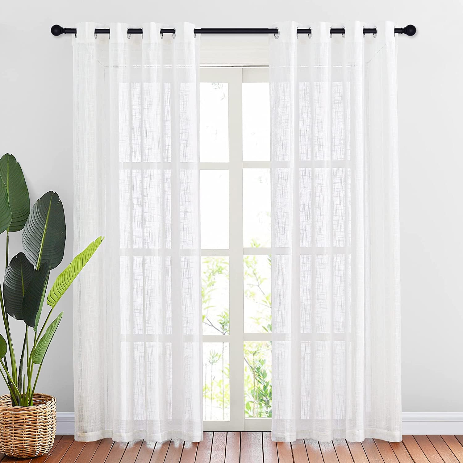 White Sheer Linen s for Windows 84 inch Length, Grommet Top Semi Sheer ...