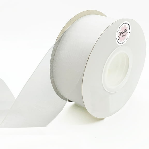 White Sheer Organza Ribbon for Crafts and Wedding, 1.5" x 50 Yards by Gwen Studios