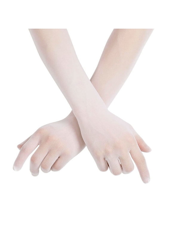 White Sheer Seamless Stretch Gloves with Elastic Top Seam